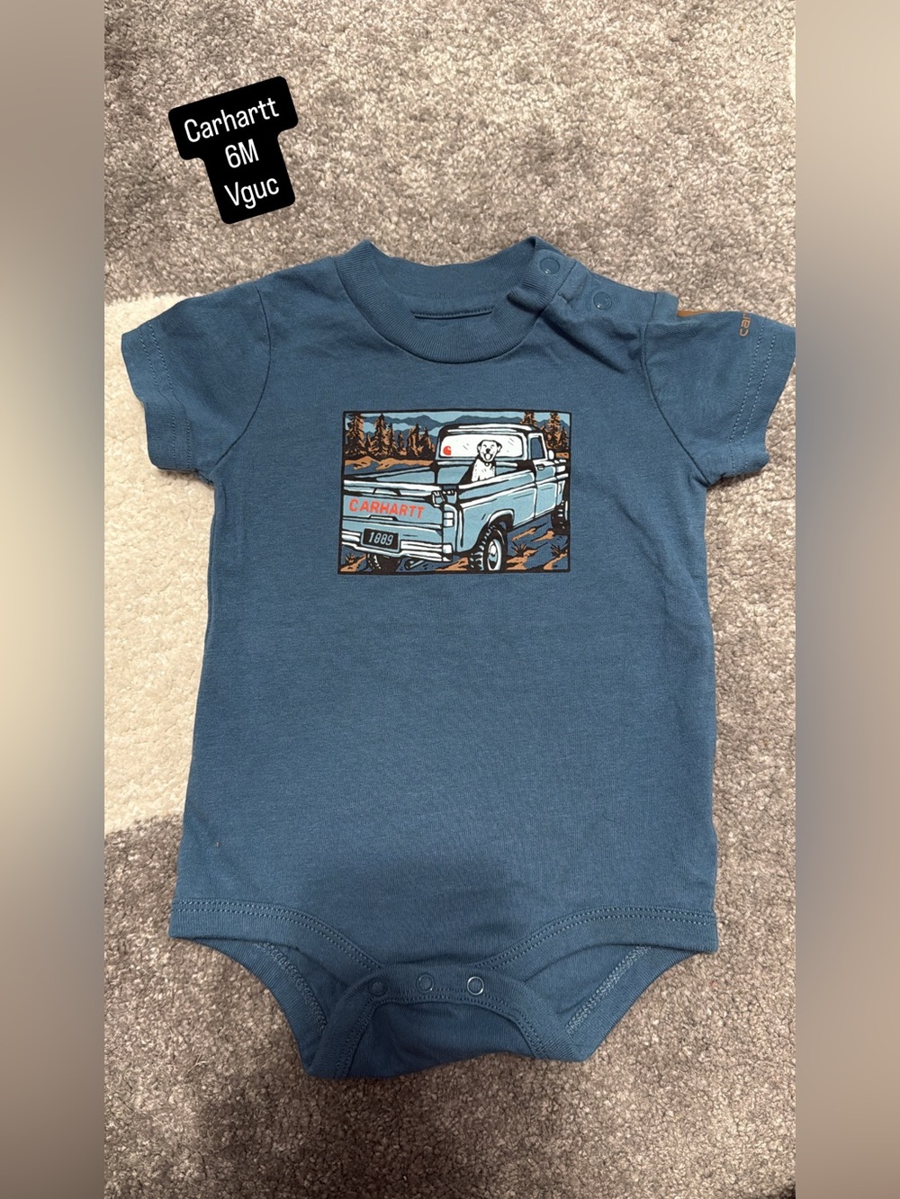 Carhartt Blue Short-Sleeve One-Piece with Truck Graphic